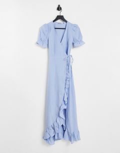 Припудренно-голубое льняное платье миди с запахом спереди и оборками & Other Stories-Голубой
