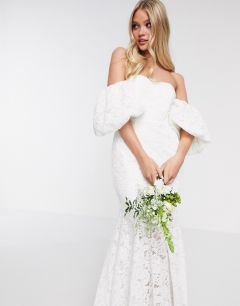 Кружевное свадебное платье с открытыми плечами ASOS EDITION-Белый