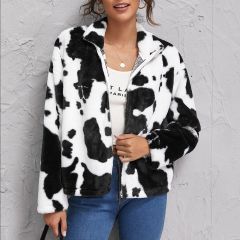 Плюшевое пальто на молнии с коровьим узором