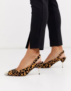 Туфли на каблуке-рюмочке с леопардовым принтом и ремешком через пятку ASOS DESIGN-Мульти
