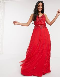 Красное платье макси с отделкой Lace & Beads-Красный