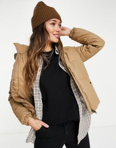 Светло-коричневая дутая куртка с капюшоном Vero Moda-Коричневый цвет