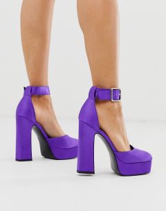 Атласные фиолетовые туфли на высоком каблуке и платформе ASOS DESIGN-Фиолетовый