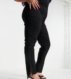 Черные брюки из бенгалина с завышенной талией и разрезами по нижнему краю штанин ASOS DESIGN Curve-Черный