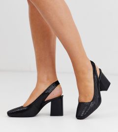 Черные туфли на блочном каблуке с квадратным носком и ремешком на пятке Simply Be-Мульти