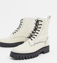 Кожаные ботинки кремового цвета на плоской подошве со шнуровкой и декоративной строчкой ASRA Exclusive Billie-Кремовый