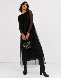 Плиссированное платье макси из прозрачного тюля Y.A.S-Черный