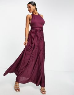 Темно-бордовое плиссированное платье макси с американской проймой ASOS DESIGN-Фиолетовый цвет