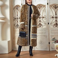 Плюшевое пальто размера плюс с леопардовым и геометрическим принтом