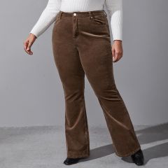 Вельветовые брюки-клеш размера плюс с высокой талией