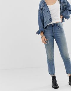 Укороченные джинсы в винтажном стиле из плотного денима с рваной отделкой Cheap Monday-Синий