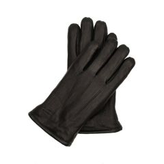 Перчатки мужские кожаные черные теплые демисезонные, осенние, зимние кожа оленя на шерсти строчка полосы TEVIN размер 11,5
