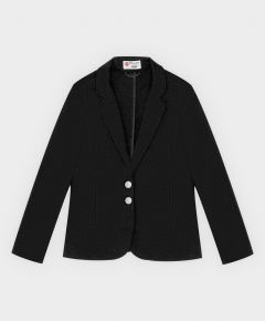 Пиджак укороченный черный из плотного трикотажа Button Blue