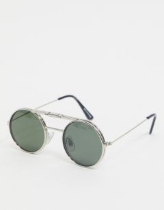 Серебристые очки в круглой подъемной оправе с зелеными стеклами Spitfire-Серебряный