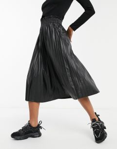 Эксклюзивная черная плиссированная юбка миди из искусственной кожи Vero Moda-Черный