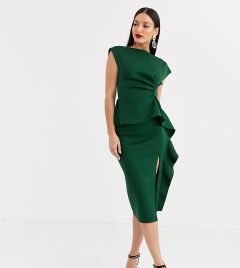 Платье-футляр миди с баской и защипами ASOS DESIGN Tall-Зеленый