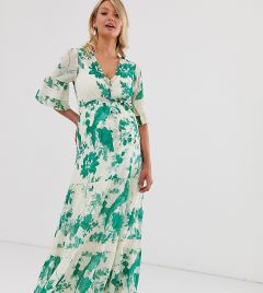 Зеленое платье макси в стиле бохо с кружевными вставками Hope & Ivy Maternity-Мульти