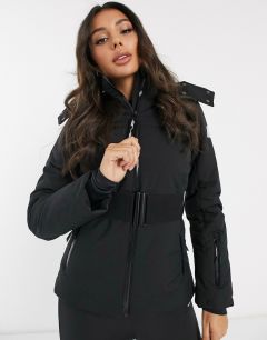 Горнолыжная куртка с отделкой искусственным мехом на капюшоне и поясом ASOS 4505-Черный