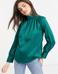 Изумрудно-зеленая жаккардовая блузка Closet London-Зеленый