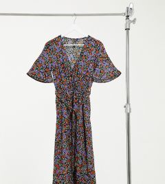 Платье миди с запахом, разрезом и цветочным принтом Influence Tall-Многоцветный