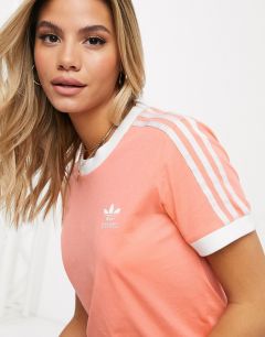 Розовая футболка с тремя полосками adidas Originals adicolor-Оранжевый цвет