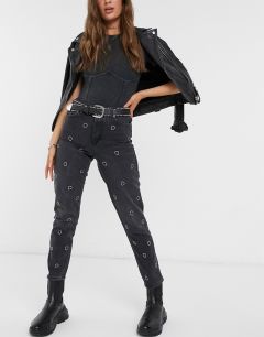 Черные выбеленные джинсы в винтажном стиле с принтом Topshop-Черный