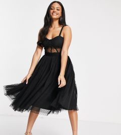 Черное эксклюзивное платье миди для выпускного вечера с лифом в стиле корсета из сетки добби Lace & Beads-Многоцветный