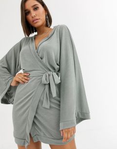 Платье мини серебристого цвета с запахом и рукавами-кимоно Missguided-Черный