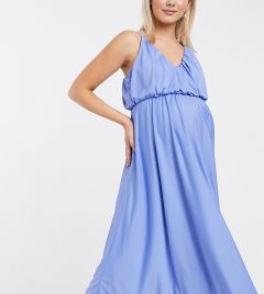 Синее платье миди на бретелях с глубоким вырезом ASOS DESIGN Maternity-Синий