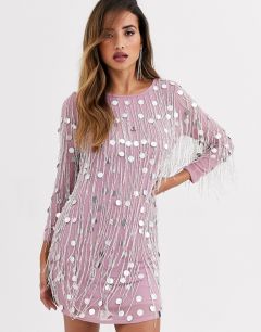 Платье с пайетками, бахромой и отделкой бисером French Connection-Розовый