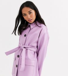 Куртка из искусственной кожи лавандового цвета с пуговицами и поясом ASOS DESIGN Petite-Фиолетовый
