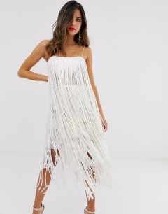 Ярусное платье миди с бахромой и пайетками ASOS DESIGN-Белый