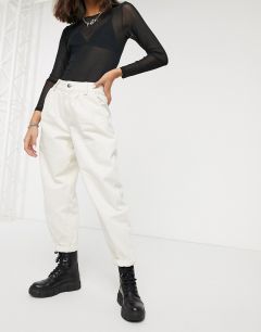 Светло-бежевые свободные брюки с защипами Bershka-Белый