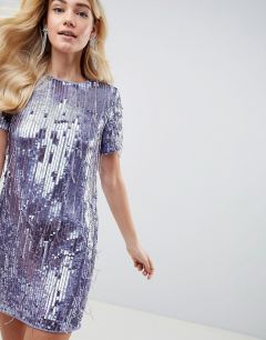 Платье-футляр мини с бахромой из пайеток ASOS DESIGN-Серый