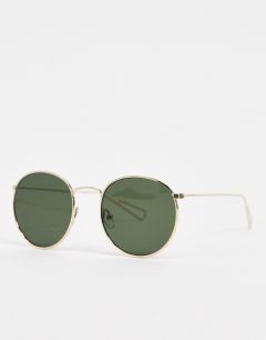 Круглые солнцезащитные очки в золотистой оправе Weekday-Мульти