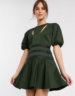 Структурированное платье мини с объемными рукавами ASOS DESIGN-Зеленый