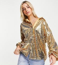 Эксклюзивная oversized-рубашка с отделкой пайетками золотистого цвета In The Style-Золотистый