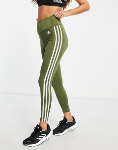 Леггинсы цвета хаки с тремя полосками adidas Training-Зеленый цвет