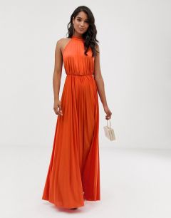 Плиссированное приталенное платье макси с американской проймой ASOS DESIGN-Оранжевый