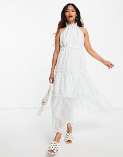 Платье мидакси с американской проймой, ярусной юбкой и цветочным принтом Lost Ink-Белый