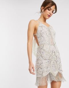 Платье мини с бахромой ASOS DESIGN-Кремовый