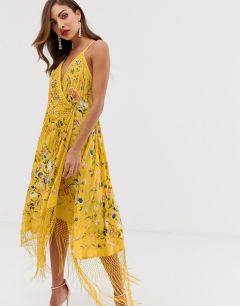Платье на бретельках с запахом, вышивкой и бахромой ASOS EDITION-Желтый