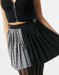 Черная плиссированная теннисная мини-юбка в клетку с расцветкой внахлест Bershka-Черный