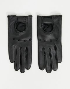 Черные кожаные перчатки для сенсорных экранов с декоративными вырезами SOS DESIGN-Черный