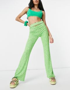Зеленые расклешенные крашеные брюки с наружными швами (от комплекта) Bershka-Зеленый цвет