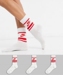 Набор из 3 пар белых носков с красными полосками Nike-Белый