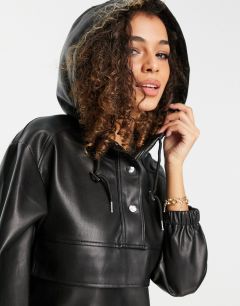 Черная куртка из искусственной кожи с капюшоном Topshop-Черный цвет