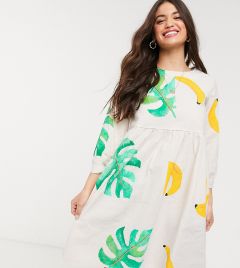 Свободное oversized-платье с пальмовым принтом We Are Hairy People-Желтый