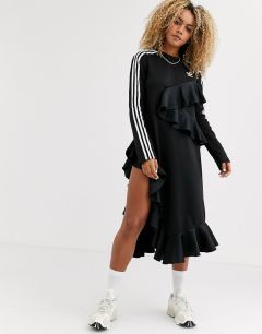 Черное платье с логотипом-трилистником и оборками adidas Originals x J KOO-Черный