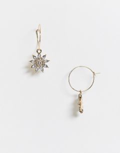Золотистые серьги-кольца с цветами из кристаллов ASOS DESIGN-Золотой